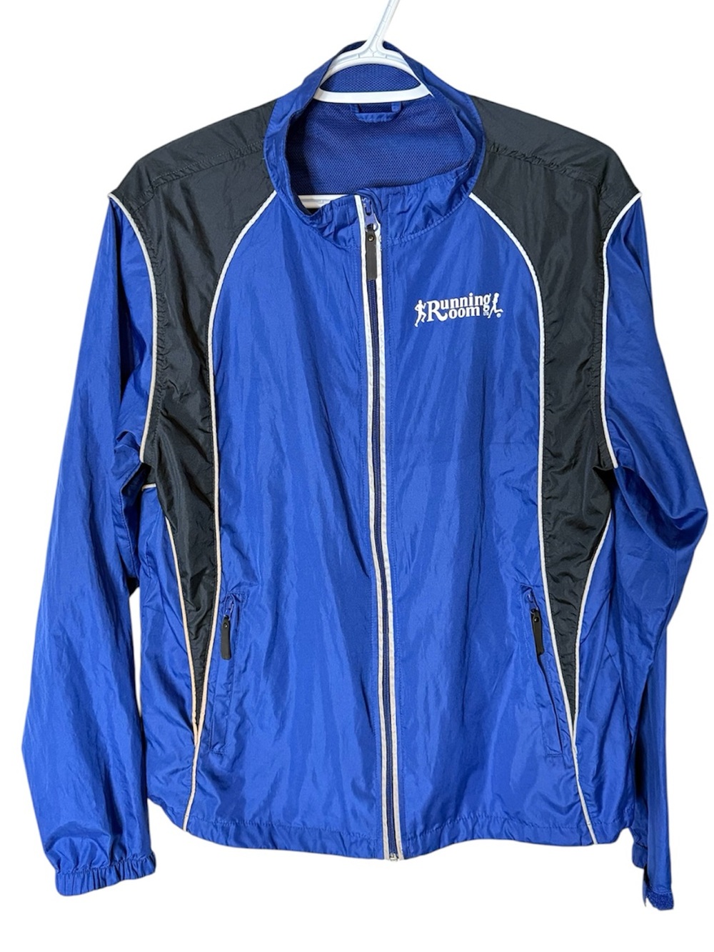 RUNNING ROOM Men’s Lightweight Zip Up Jacket Windbreaker Blue Black Medium